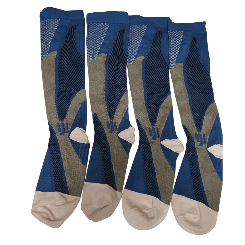Compression Socks Athletic Gym Workout Blue Gray XXL‎ Knee High-NurseYard